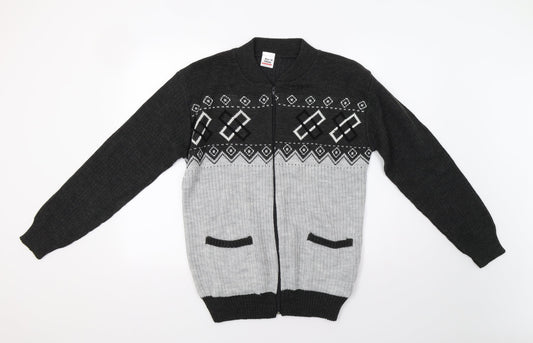 Preworn Mens Grey Geometric  Full Zip Jumper Size M