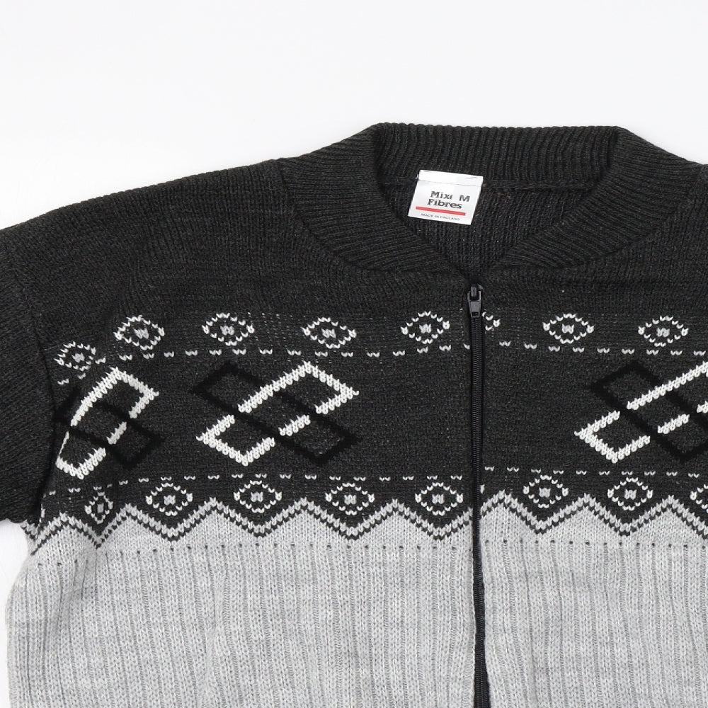 Preworn Mens Grey Geometric  Full Zip Jumper Size M