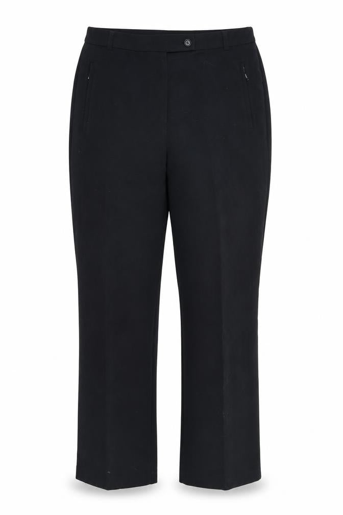 Front view of Marks & Spencer women’s blue dress pants trousers, size UK 12, 29-inch leg