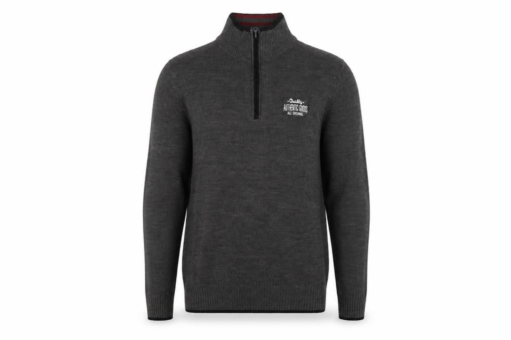 Front view of Norsons men’s grey henley jumper, size M
