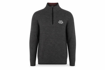 Front view of Norsons men’s grey henley jumper, size M
