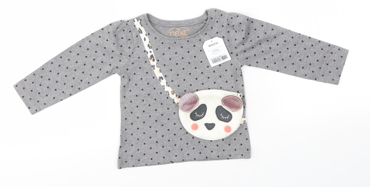 Front view of Next Baby Grey Spotted Basic T-Shirt, size 6-9, Months
