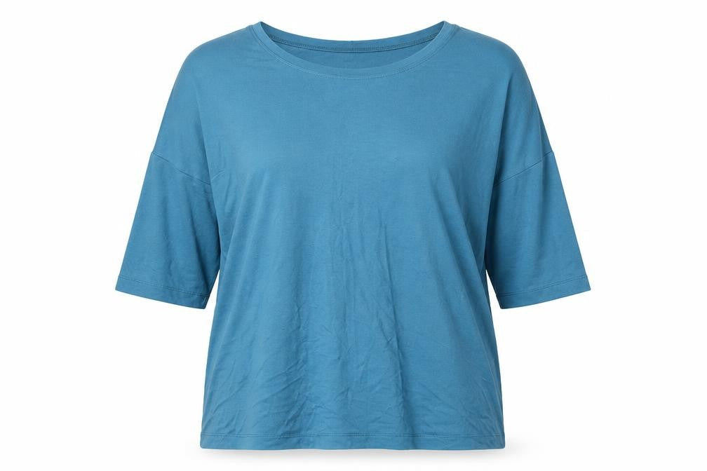 Front view of ROMAN women’s blue basic t-shirt, size UK 12