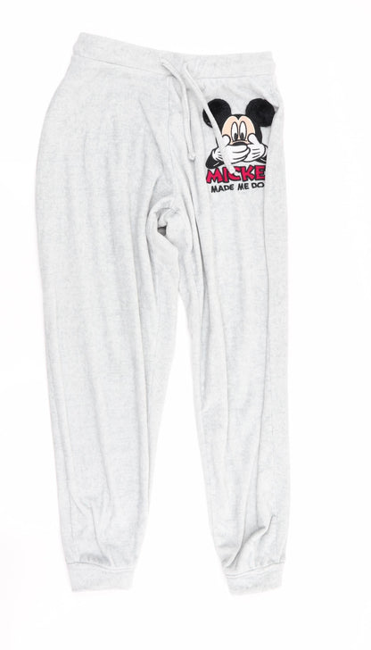 Front view of Love To Lounge women’s grey solid pyjama pants, size S, - mickey made me do it!