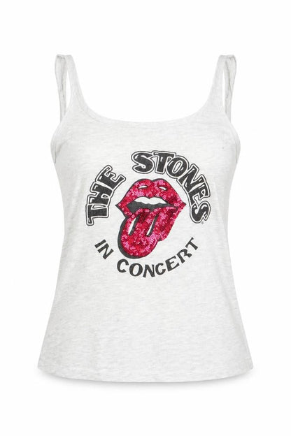 Front view of Love To Lounge women’s grey solid pyjama top, size XS, - the stone's sequins
