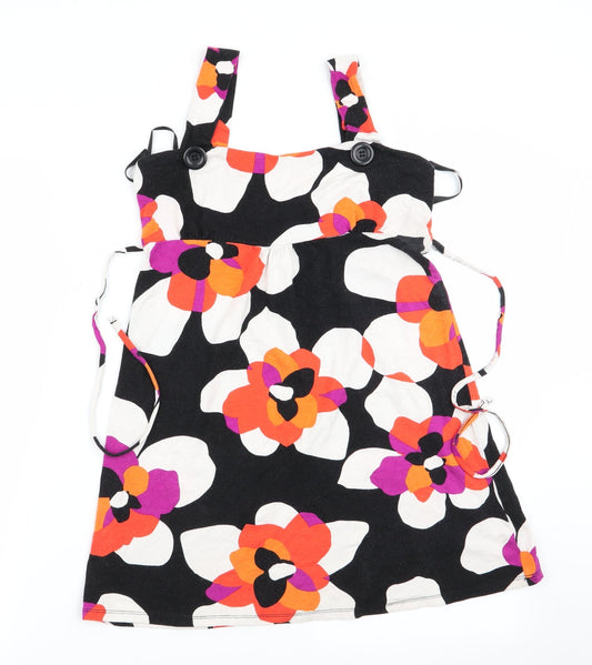 Red Herring Womens Black Floral  Pinafore/Dungaree Dress  Size 8