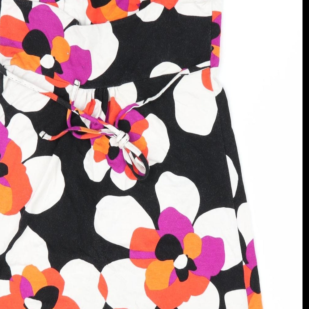 Red Herring Womens Black Floral  Pinafore/Dungaree Dress  Size 8