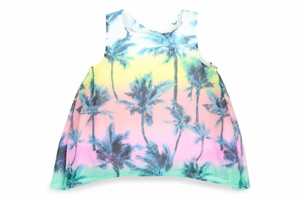 Front view of H&M girls’ pink floral basic blouse, size 9-10, years - palm trees