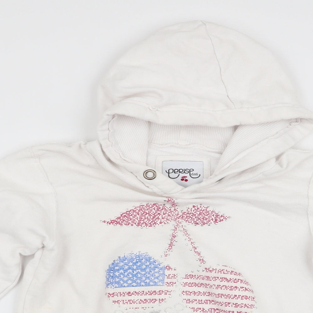 Close-up detail of Perisp girls’ white pullover hoodie, size 12, years - cherry