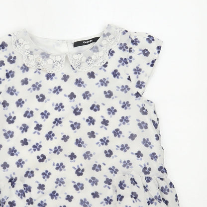 Close-up detail of George girls’ white floral basic blouse, size 8-9, years