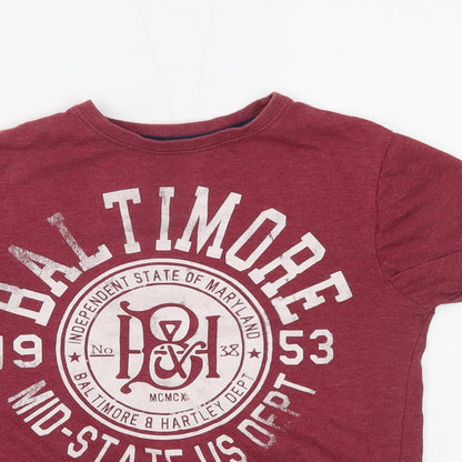 Close-up detail of Primark boys’ red basic t-shirt, size 8-9, years