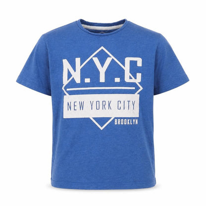 Front view of Matalan boys’ blue basic t-shirt, size 8, years