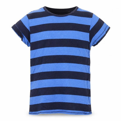 Front view of Next boys’ blue striped basic t-shirt, size 5, years