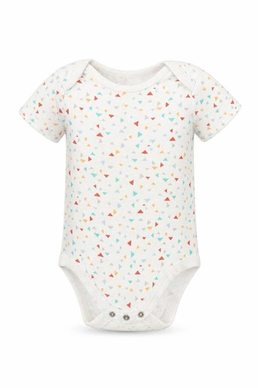 Front view of Tu Baby White Geometric Babygrow One-Piece, size 18-24, Months
