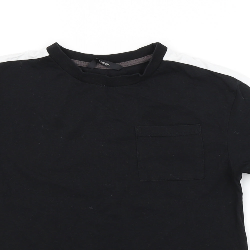 Close-up detail of George boys’ black basic t-shirt, size 7-8, years