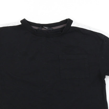 Close-up detail of George boys’ black basic t-shirt, size 7-8, years