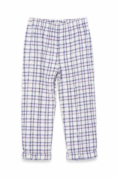 Front view of George girls’ multicoloured check pyjama pants, size 4-5, years