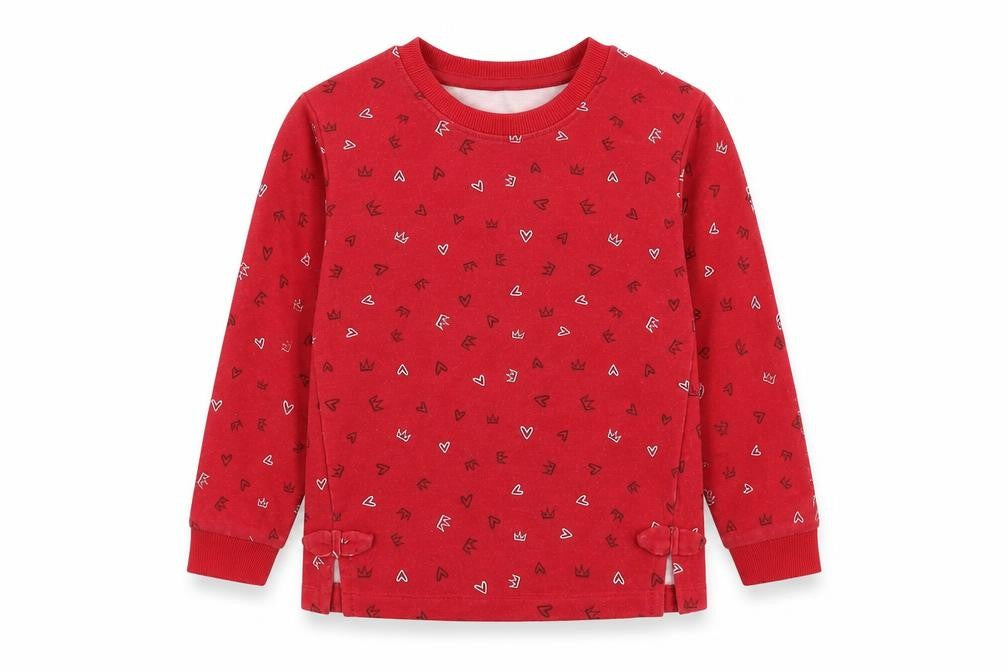 Front view of Preworn girls’ red geometric pullover sweatshirt, size 3-4, years