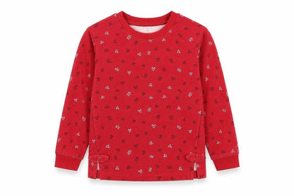 Front view of Preworn girls’ red geometric pullover sweatshirt, size 3-4, years