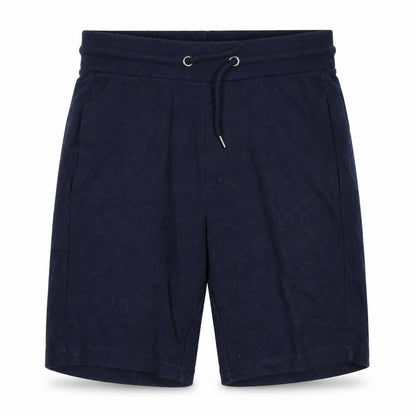 Front view of Primark boys’ blue sweat shorts, size XS