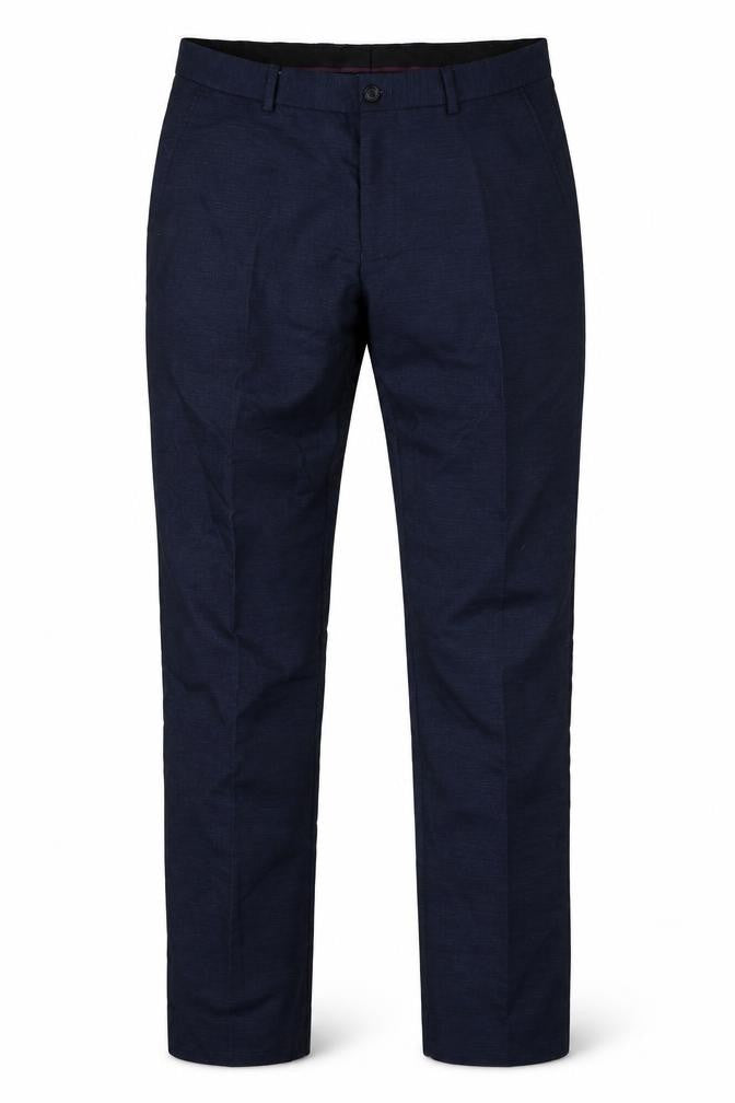 Front view of Matalan men’s blue trousers, size 32, 33-inch leg