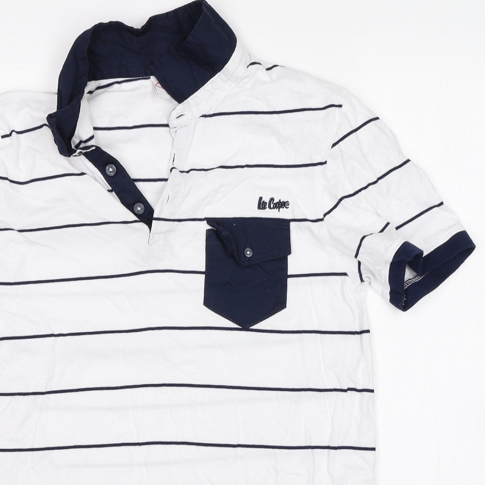 Lee Cooper Mens White Striped   Polo Size S