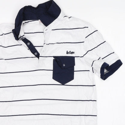 Lee Cooper Mens White Striped   Polo Size S