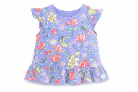 Front view of Nutmeg Baby Blue Floral Skirt One-Piece, size 6-9, Months