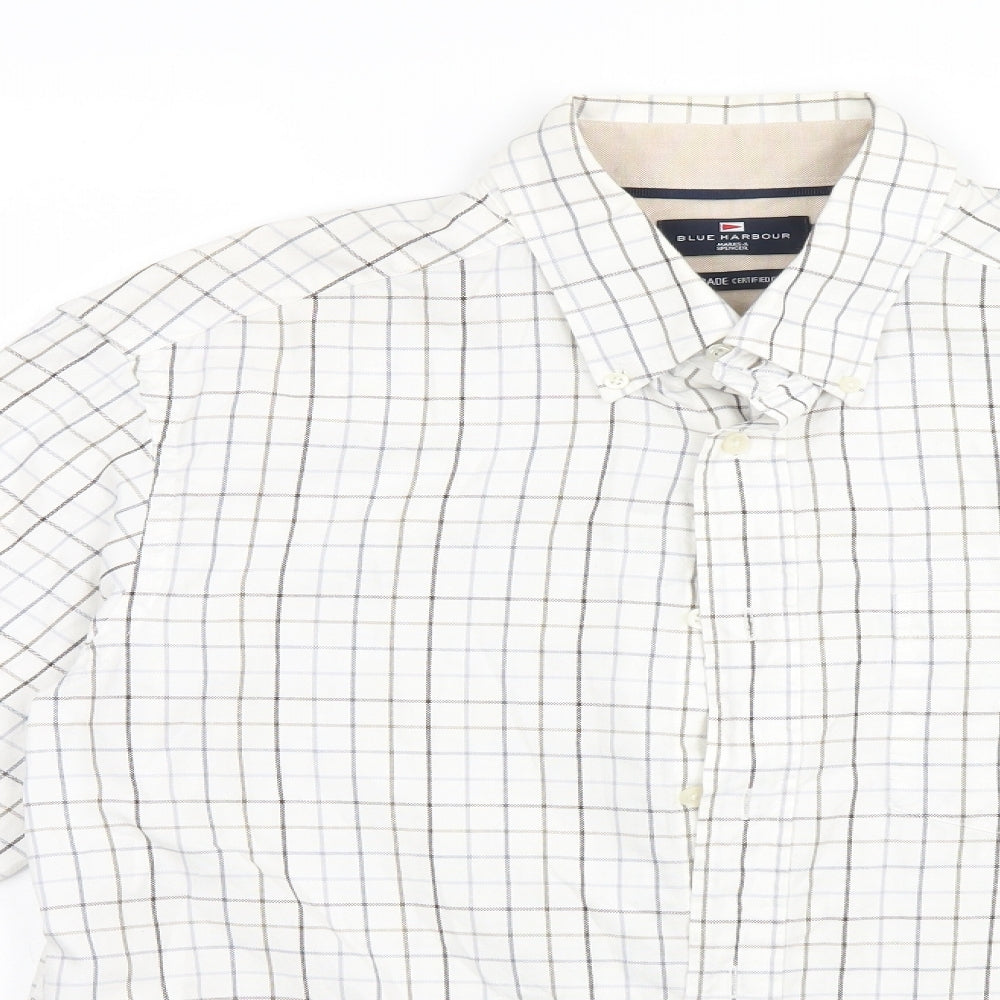 Mens UK Size M Blue Harbour White  Button-Up Long Sleeve Casual Shirt