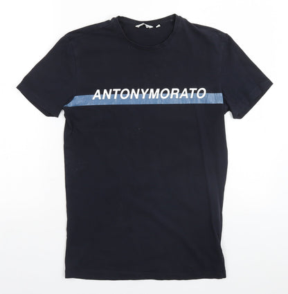 Additional front view of Antony Morato women’s blue basic t-shirt, size S