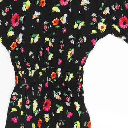 Warehouse Womens Black Floral  A-Line  Size 8