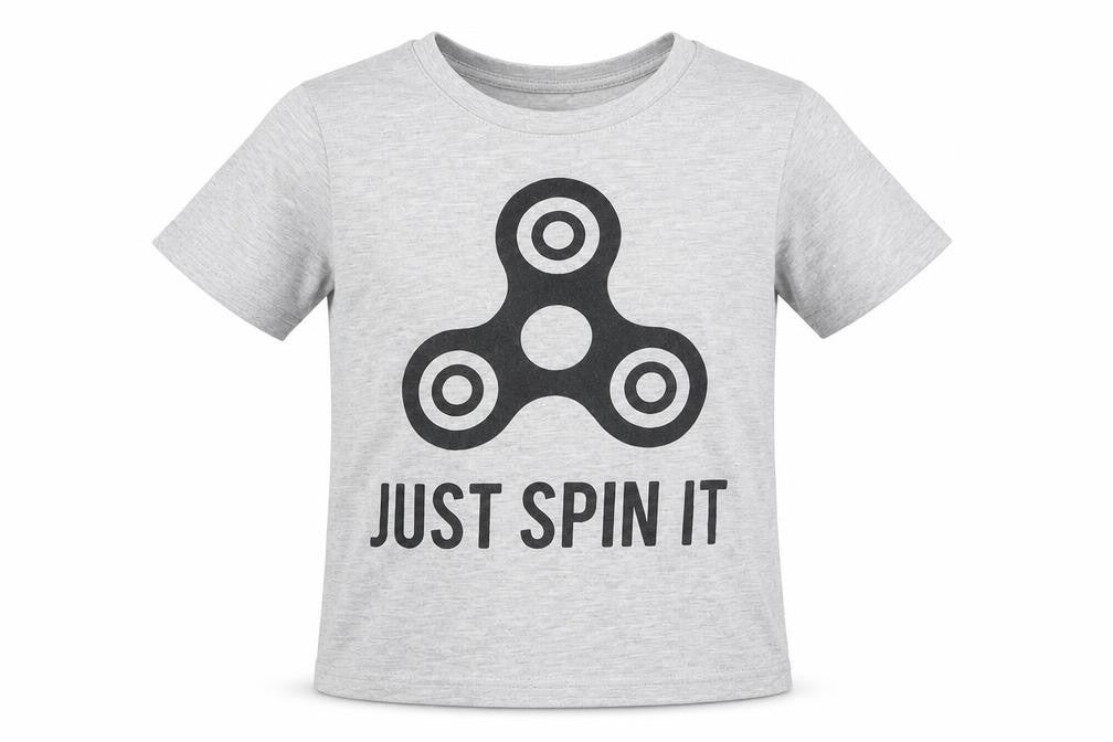 Front view of H&M girls’ grey basic t-shirt, size 7-8, years - just spin, fidget spinner