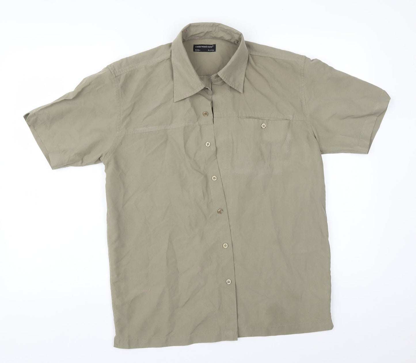 Mens UK Size S Cedar Wood State Green  Button-Up Short Sleeve Casual Shirt