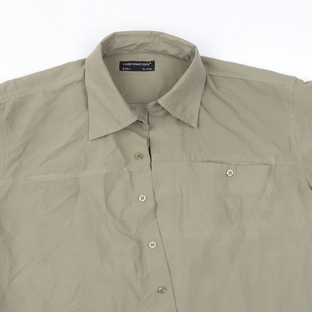 Mens UK Size S Cedar Wood State Green  Button-Up Short Sleeve Casual Shirt