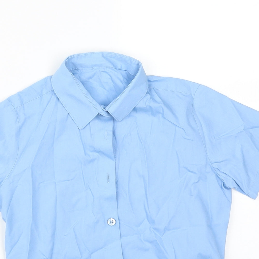 Close-up detail of George boys’ blue basic button-up, size 7-8, years