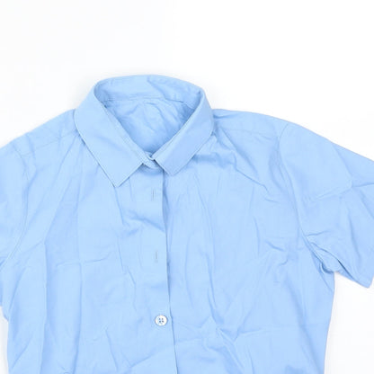 Close-up detail of George boys’ blue basic button-up, size 7-8, years