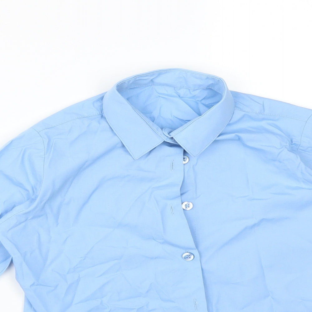 Close-up detail of George boys’ blue basic button-up, size 7-8, years
