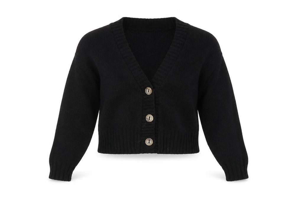 Front view of Boohoo women’s black cardigan jumper, size M