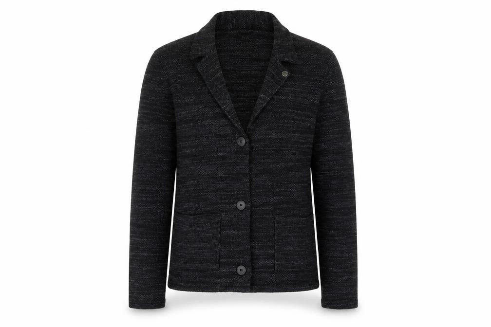 Front view of LOW VISION women’s black jacket blazer, size M