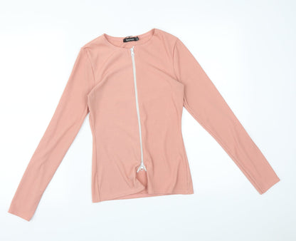 Boohoo Womens Pink Striped  Full Zip Jumper Size 8