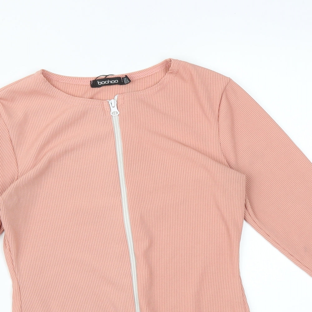 Boohoo Womens Pink Striped  Full Zip Jumper Size 8