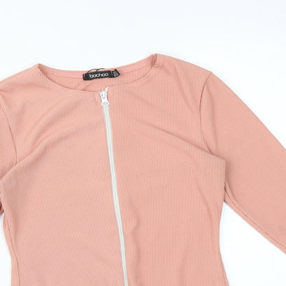 Boohoo Womens Pink Striped  Full Zip Jumper Size 8