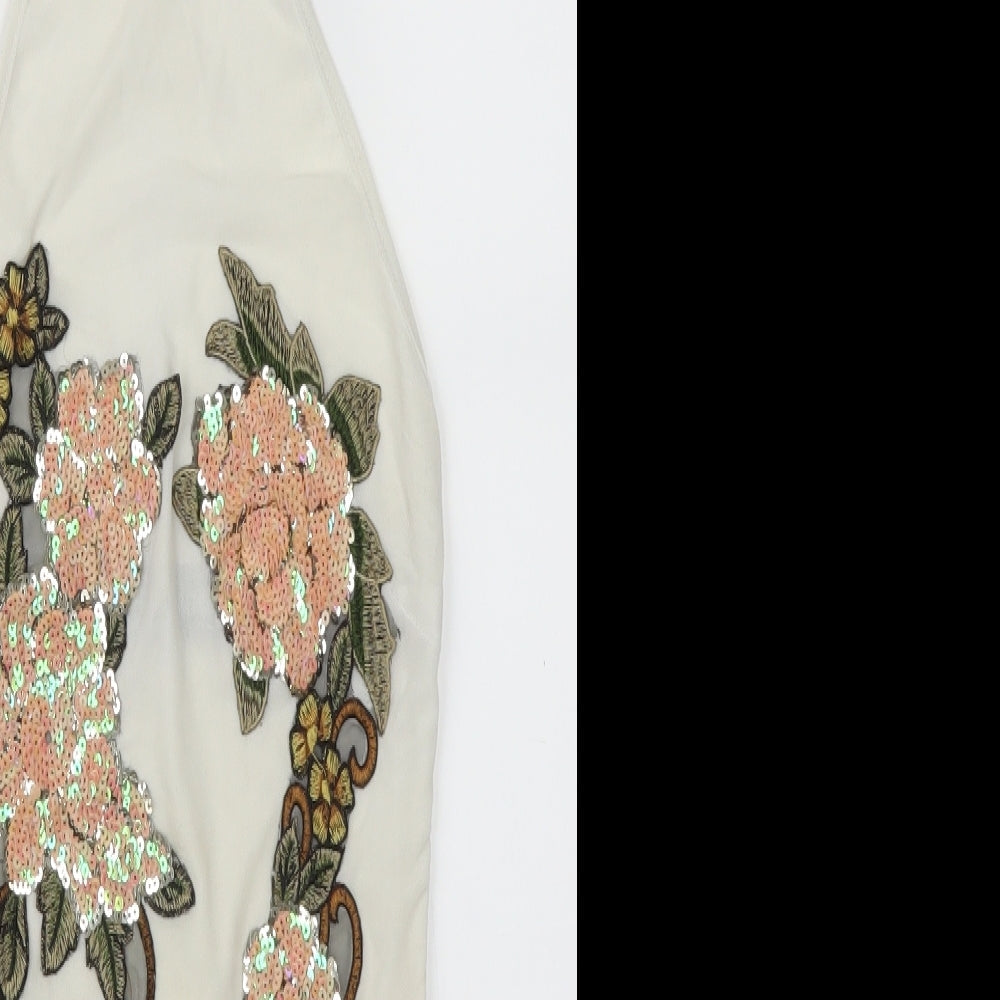 PRETTYLITTLETHING Womens White Floral  Bodysuit One-Piece Size 4