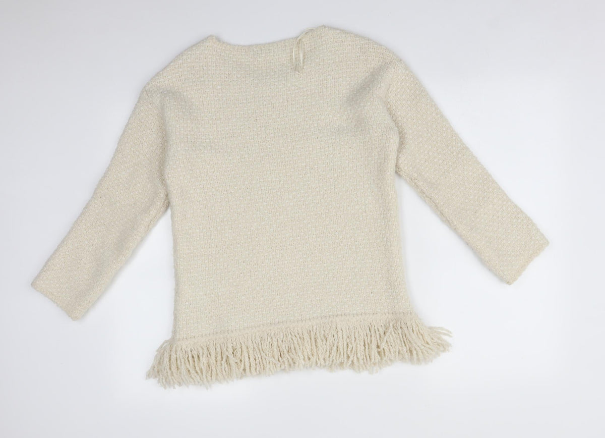 Back view of Marks & Spencer women’s beige pullover sweatshirt, size UK 8