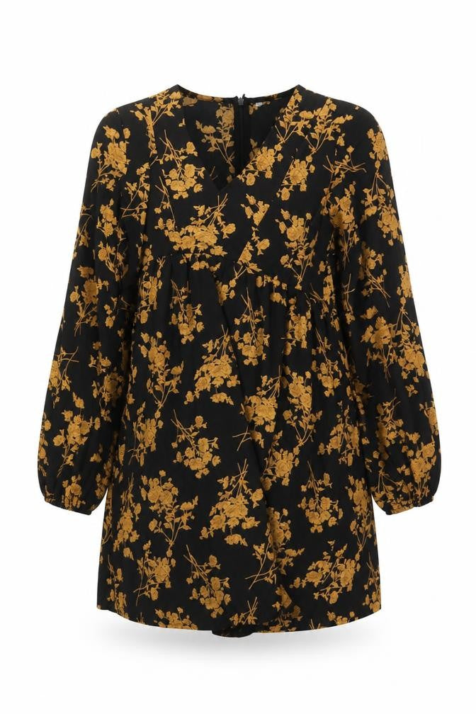Front view of SHEIN women’s black floral mini, size S