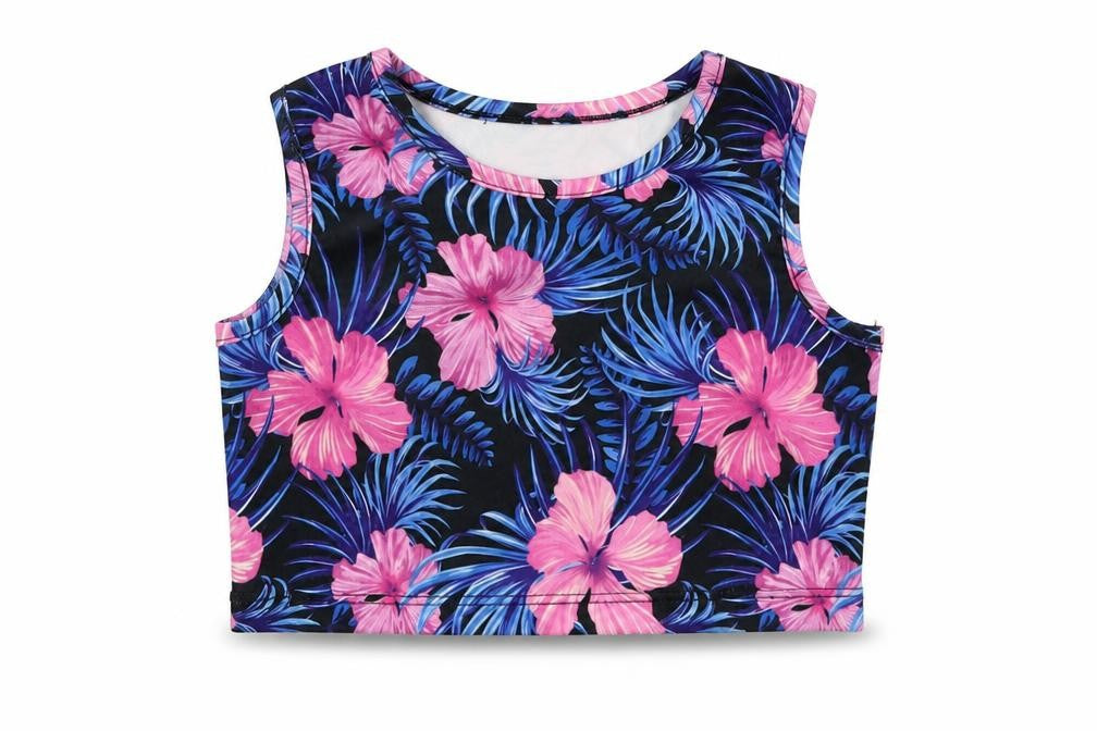 Front view of George girls’ multicoloured floral basic tank, size 4-5, years - swimming top