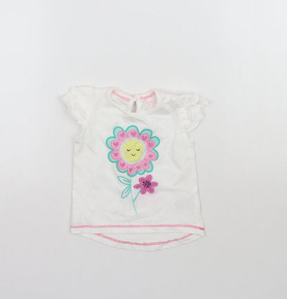 Lullaby Girls White   Basic T-Shirt Size 0-3 Months  - Flower