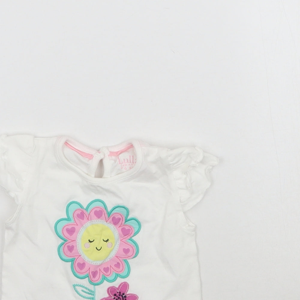 Lullaby Girls White   Basic T-Shirt Size 0-3 Months  - Flower