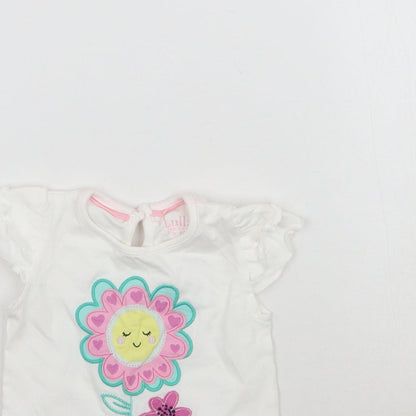 Lullaby Girls White   Basic T-Shirt Size 0-3 Months  - Flower