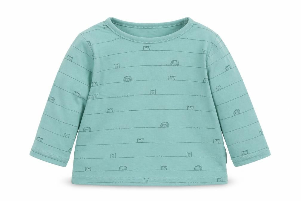 Front view of George Baby Green Striped Basic T-Shirt, size 3-6, Months - Animals